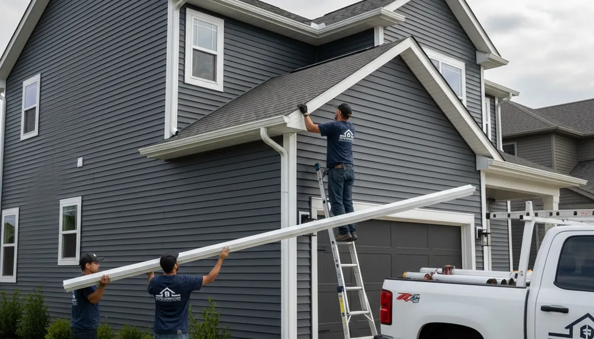 Seamless gutter installation on Virginia Beach, VA home exterior by Next Level Exteriors experts