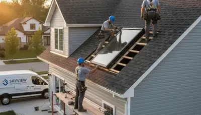 Contractor installing skylight on vinyl siding roof in Virginia Beach VA coastal home