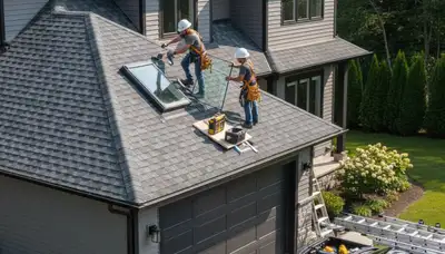 Technician repairing skylight on vinyl siding roof in Virginia Beach VA for Next Level Exteriors