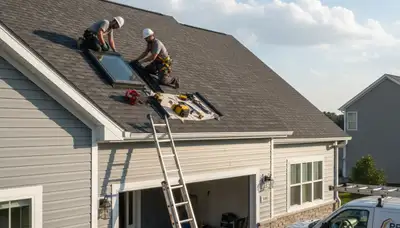 Technician repairing skylight on vinyl-siding roof in Virginia Beach VA for Next Level Exteriors